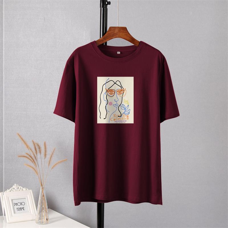 

Shellsuning, новые летние футболки с эстетическим принтом для женщин, винтажные футболки из 100% хлопка с короткими рукавами, базовые футболки большого размера, корейские повседневные топы в стиле Харадзюку 3XL вино красного