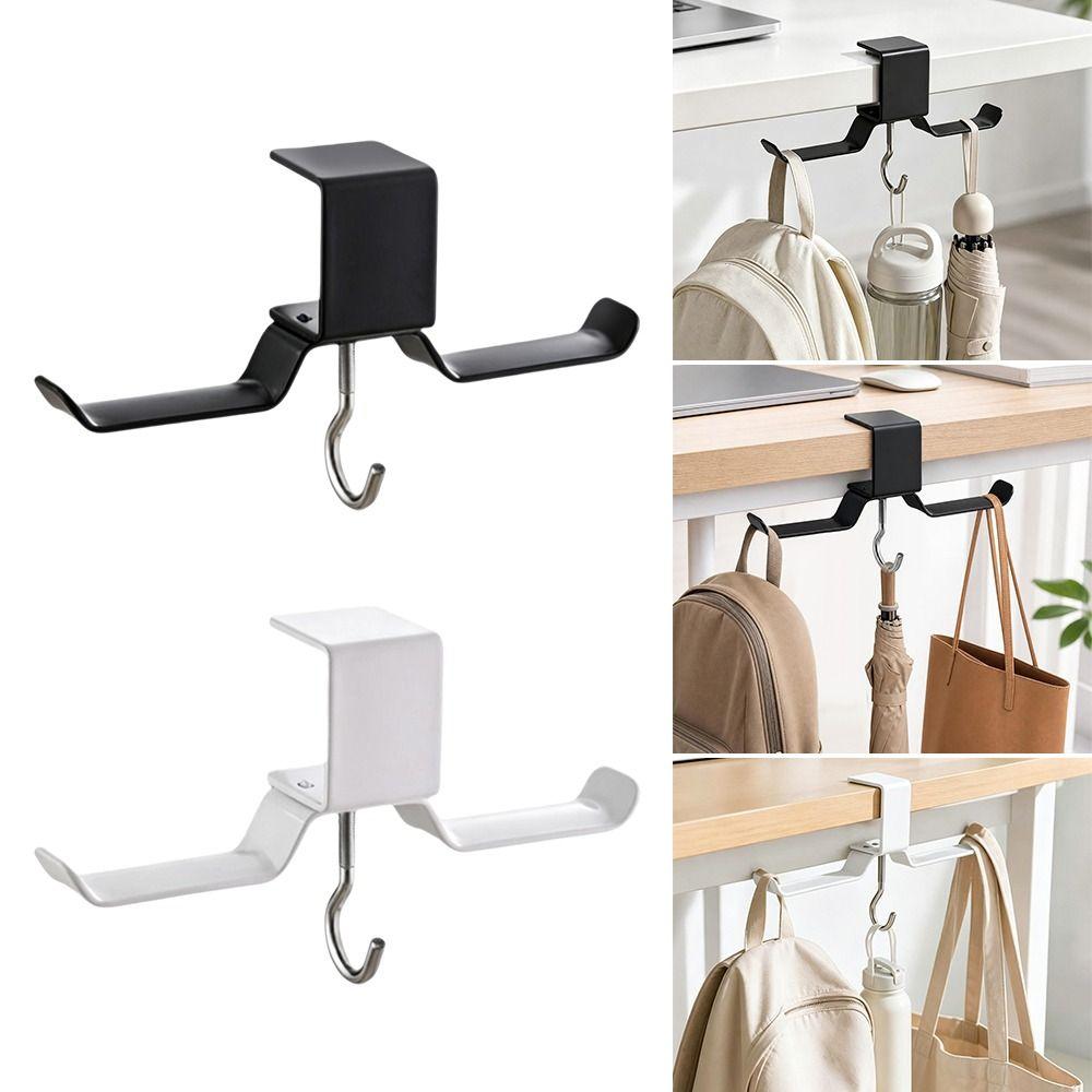 1Pc No Drill Desk Side Hanger Dual Hook Backpack Hanger Portable Desk Side Bag Hook  Classroom