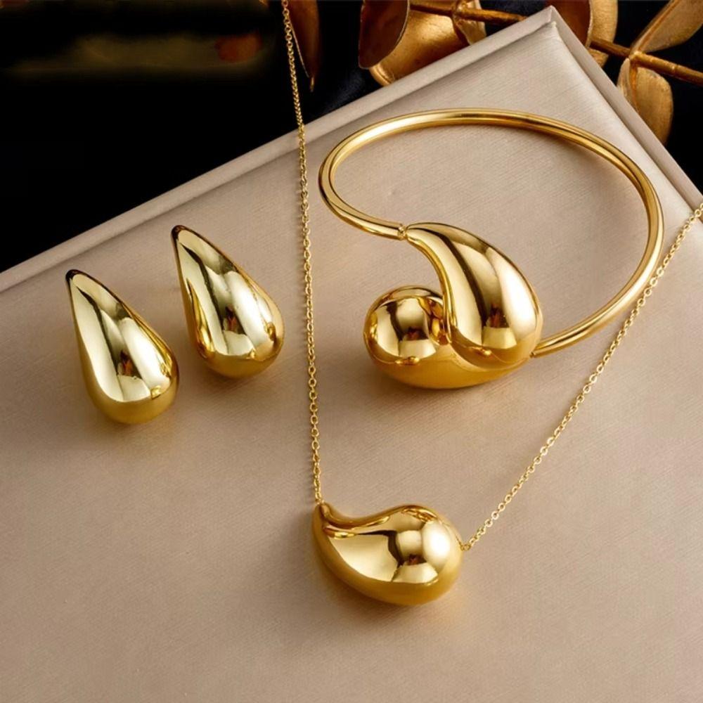 

Stainless Steel Bracelet Creative Droplet Shape Earrings Fashion Pendant Necklace A