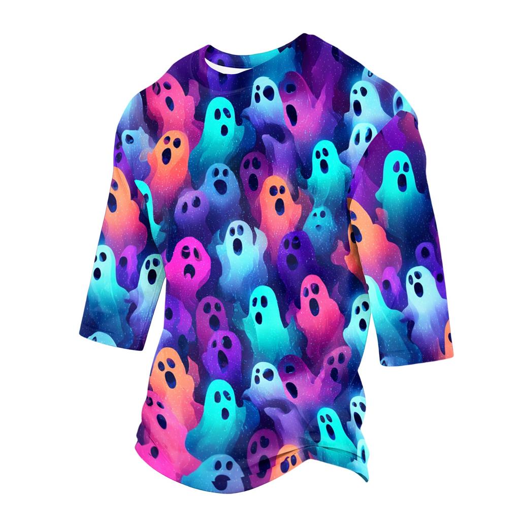 Men's Casual Halloween Printed Crew Neck T-Shirt Three Quarter Sleeve Top Lightweight Comfortable Fit Graphic Tee for Everyday Wear
