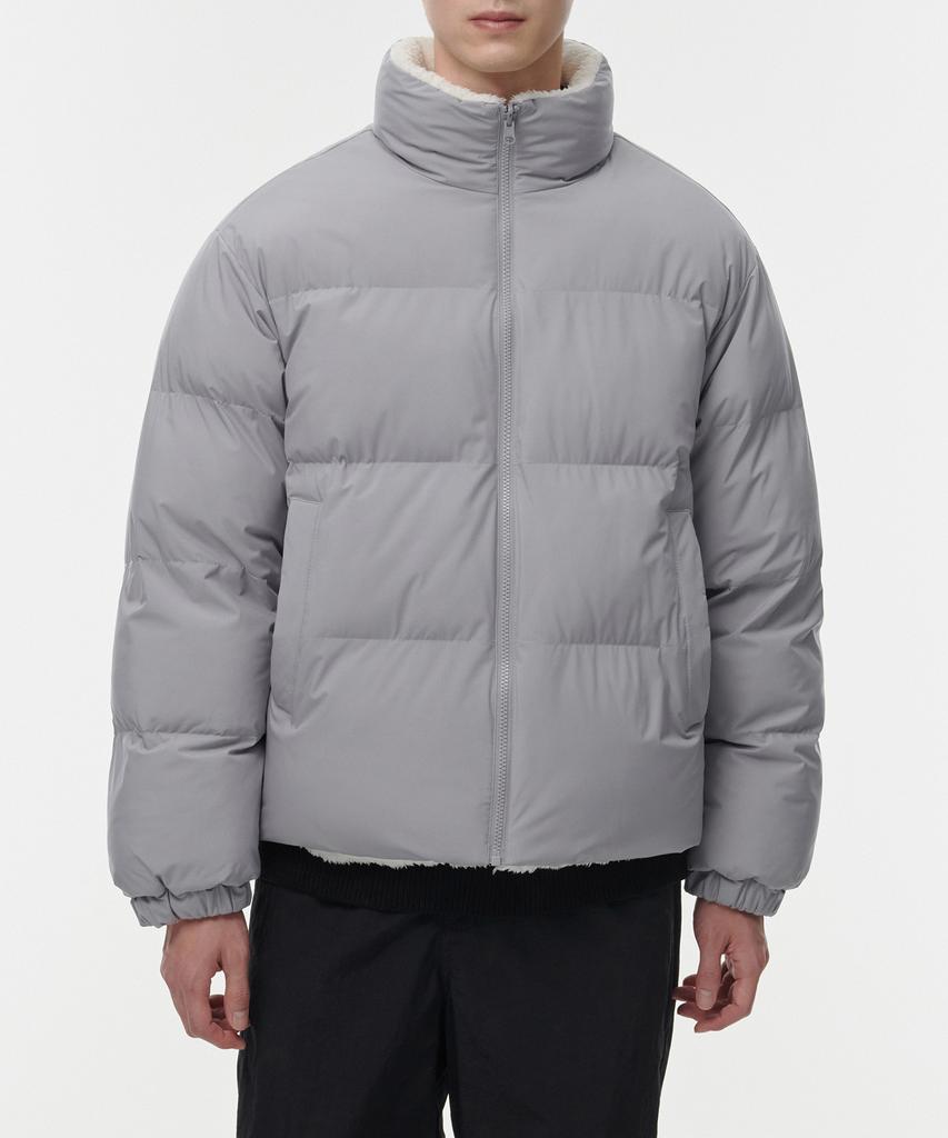 Musinsa Standard Daily Puffer Reversible Fleece Short Padded Jacket [Light Gray/Ivory]