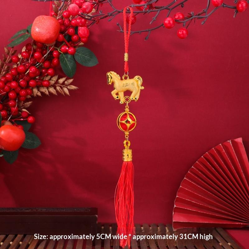 Festive Zodiac 2026 Year Of The Horse Lantern Pendant Chinese New Year Red Gold Lucky Decoration Car Pendant Accessories Gifts