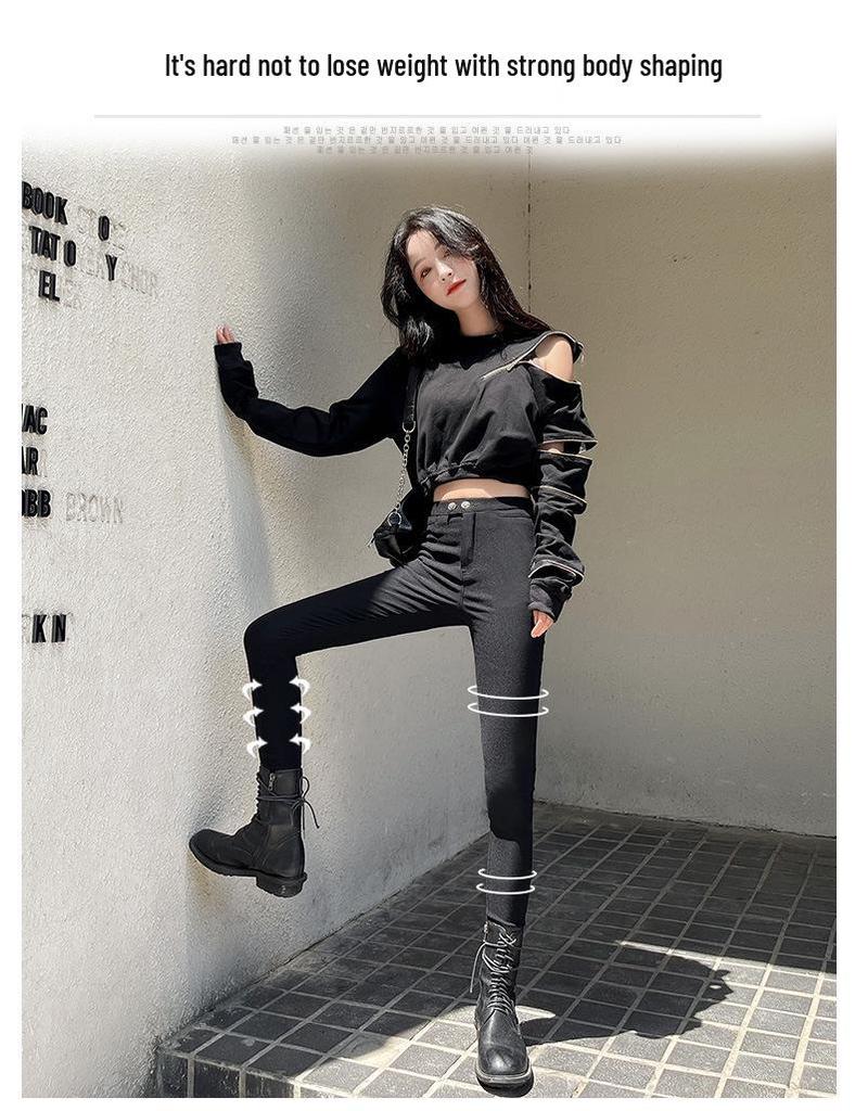 Women's Black Kitten Magic Leggings - Extra Thick Autumn/Winter Lambswool Tight Pants