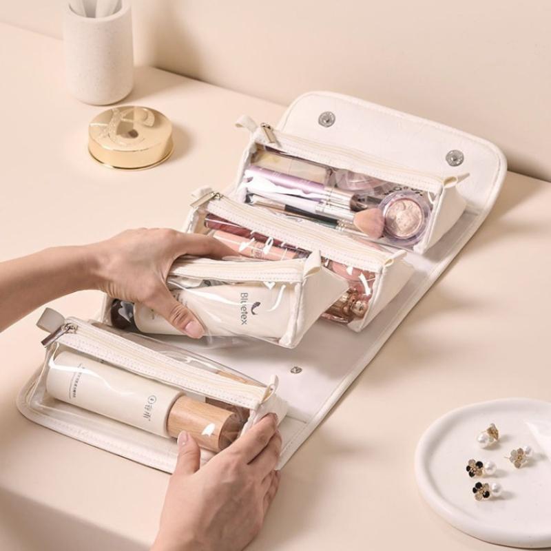 Stylish Large Capacity Waterproof Travel Cosmetic Bag with 4 In 1 Detachable Compartments for Makeup and Toiletries Storage