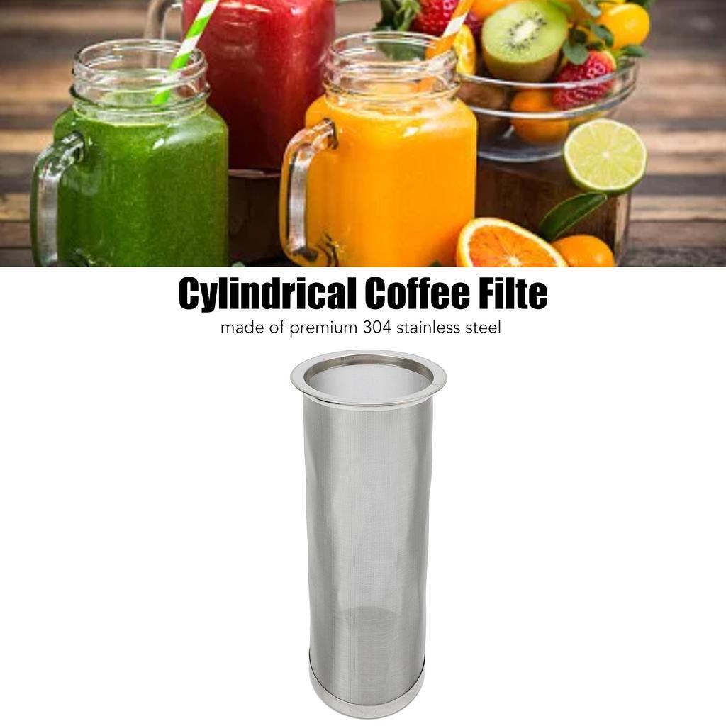 Cold Brew Coffee Filter Stainless Steel Reusable Wide Mouth Mesh Cylindrical Filter with White Gasket for Tea