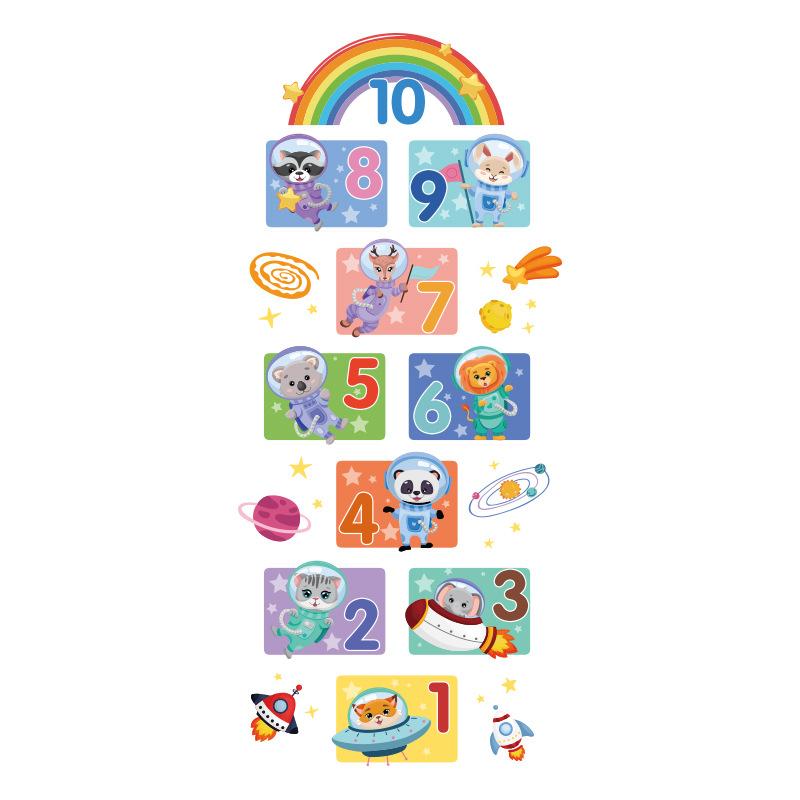 

Мультяшные животные, играющие в классики, настенные наклейки, цифровые космические игры, настенные наклейки для детей, декор пола в детской комнате, съемные наклейки 30x90cmx2pcs