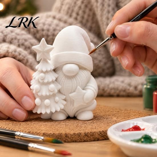 Festival Gift for Friends 3D Printed Christmas Gnome Figurine, DIY Paintable Mini Hugging Small Figurines Desktop Star & Tree, Winter Holiday