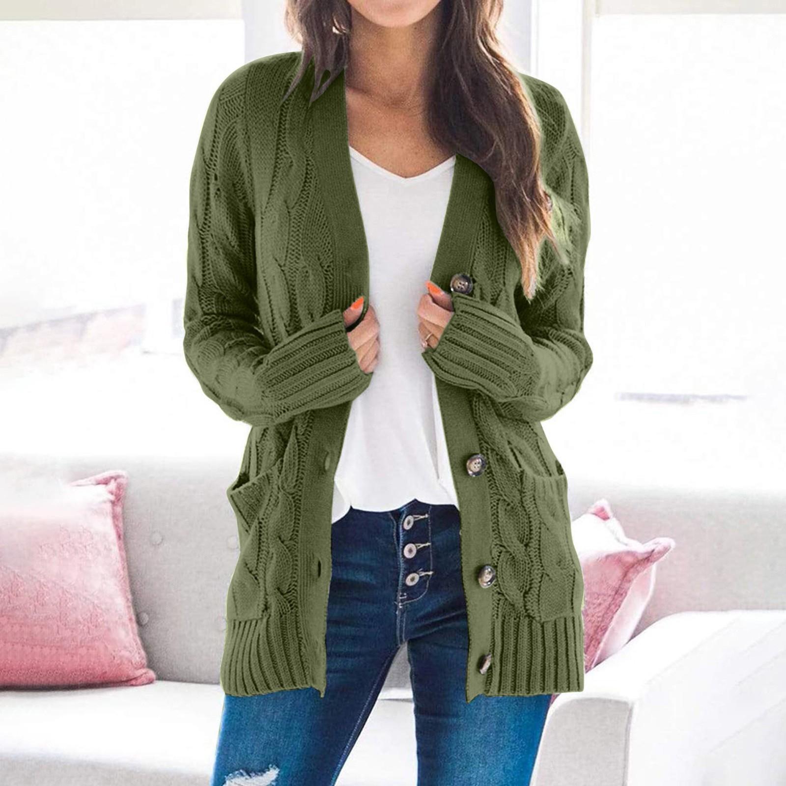 Womens Boho Patchwork Cardigan Long Sleeve Open Front Knit Sweaters Coat Pockets M