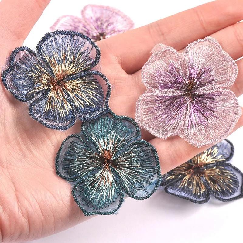 10 Pcs Pink Dark Blue Embroidered Lace Flower Patches Applique Cothing Patches Decorative Accessories