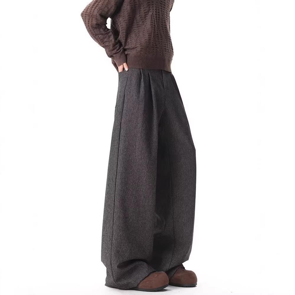Old money retro pleated trousers men's spring high street cleanfit wide-leg trousers trendy brand vertical silhouette casual trousers