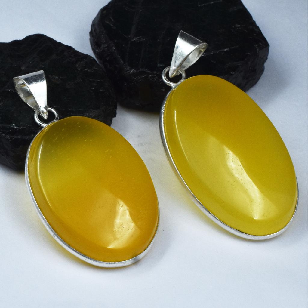 Yellow Onyx Gems Pair 136 Ct Oval Natural Pendant 925 Sterling Silver CERTIFIED Mmyh-327-k