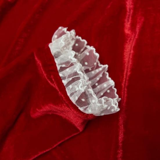 Mrs. Claus Costume Christmas Red Velvet Dress for Women Long Sleeve V Neck Cosplay Outfit with Santa Hat And Belt