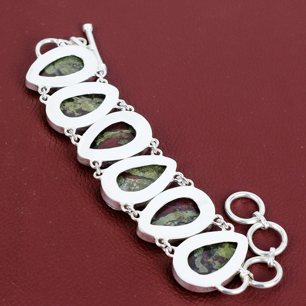 Dragon Bloodstone Bracelet Genuine Gemstone Bracelet 925 Sterling Silver Bracelet Adjustable Chain Bracelet Handmade Jewelry Gifts for Wife