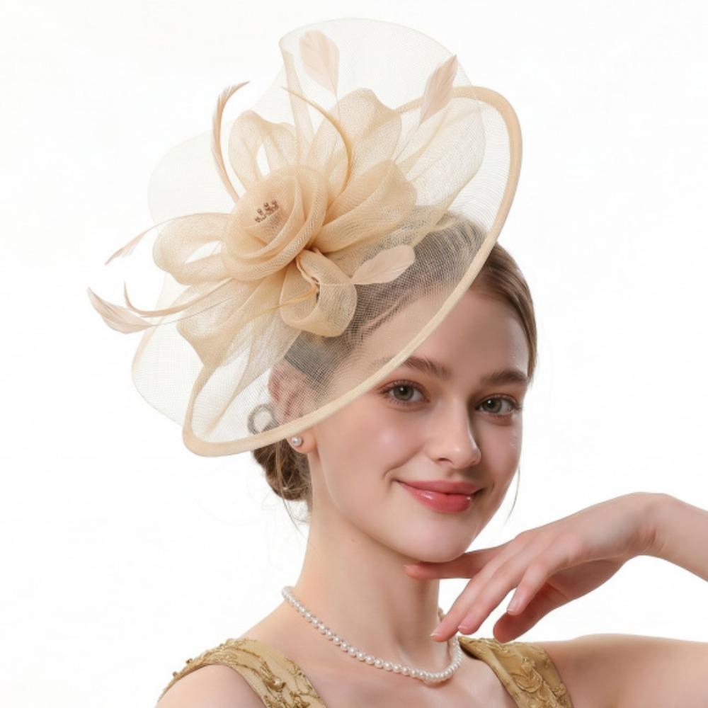 French Feather Fascinator Hat Elegant Tea Party Hat Hair Band Bride Headdress Photography