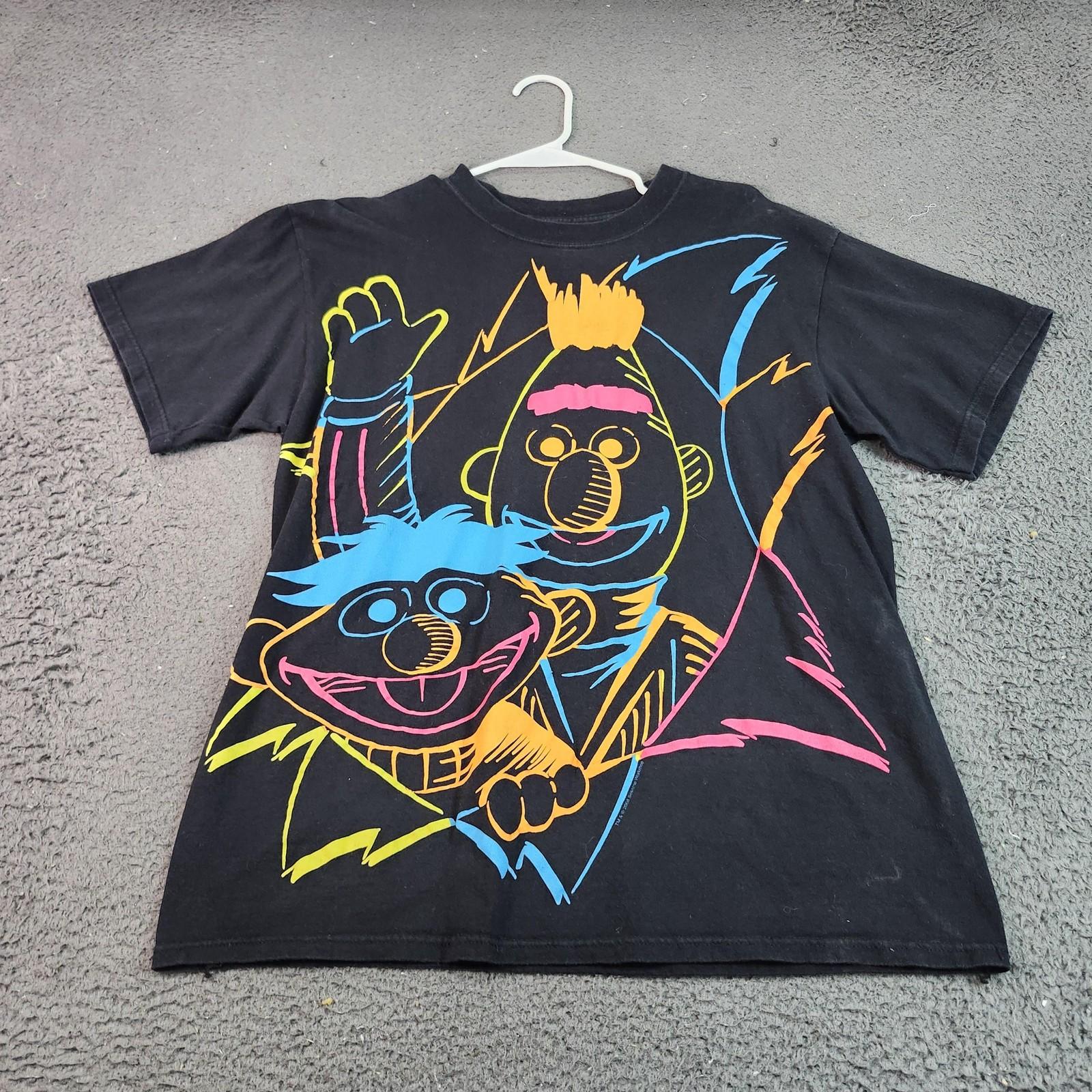 Sesame Street Bert Ernie Shirt Mens Large Black Neon Outline Graphic Tee Unisex T-Shirt S