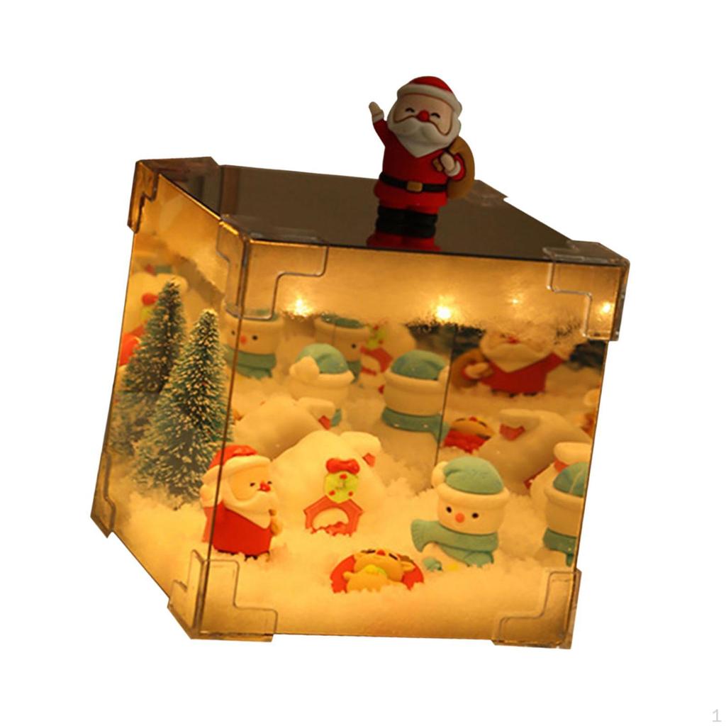 DIY Christmas Night Light Kit Figurines Cube Mirror Decoration