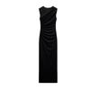 Spring New Women's Clothing Fashion Style round Neck Sleeveless Ruched Silk Net Long Midi Skirt Dress 8312536