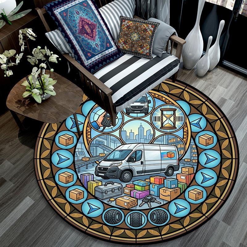 London Bus Journey Round Area Rug Under Office Chairs Bedroom Living Room Home Decor