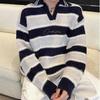 Men's Korean-Style Striped V-Neck Knit Sweater - Winter Loose Fit Versatile Top