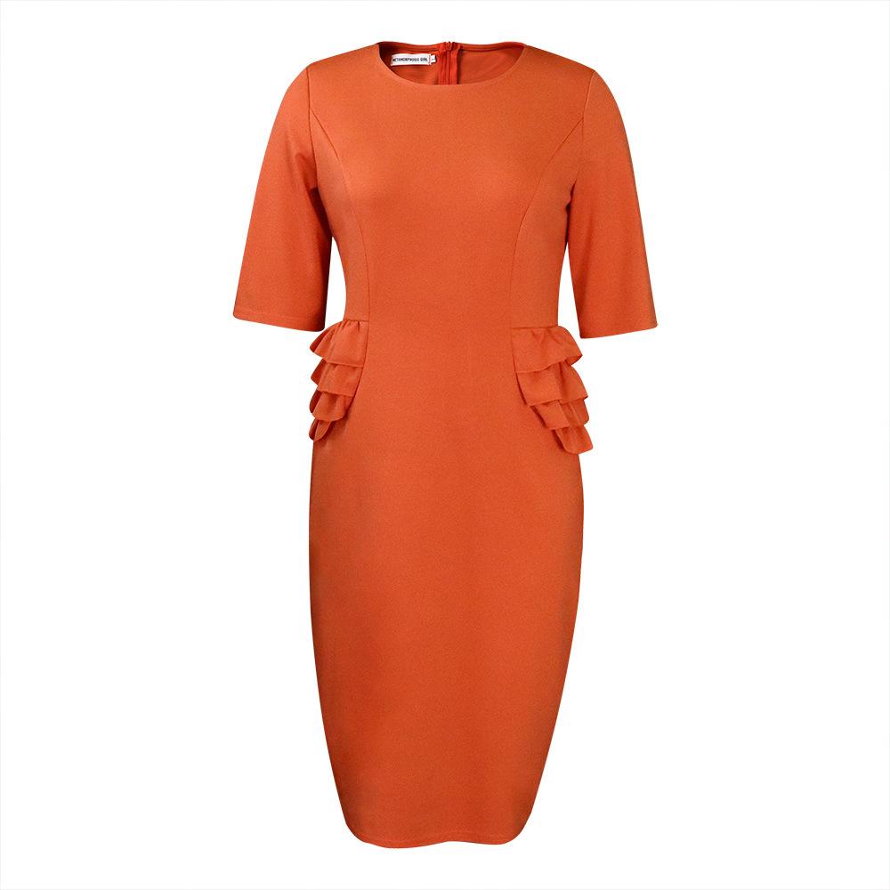 

Плюс размер женское летнее модное платье с рюшами женское цельное однотонное деловое платье S розовый