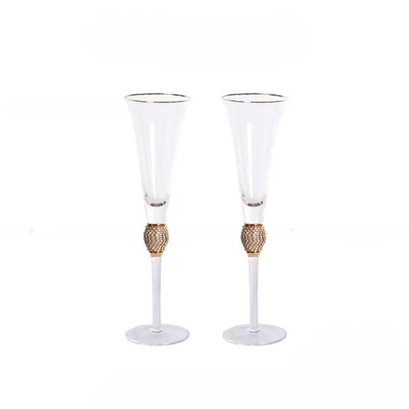 Crystal Wine Glass Extreme Luxury Wedding Party Glassware Drink Red Wine Goblet With Gold Rim Diamond Cocktail ChampagneCup