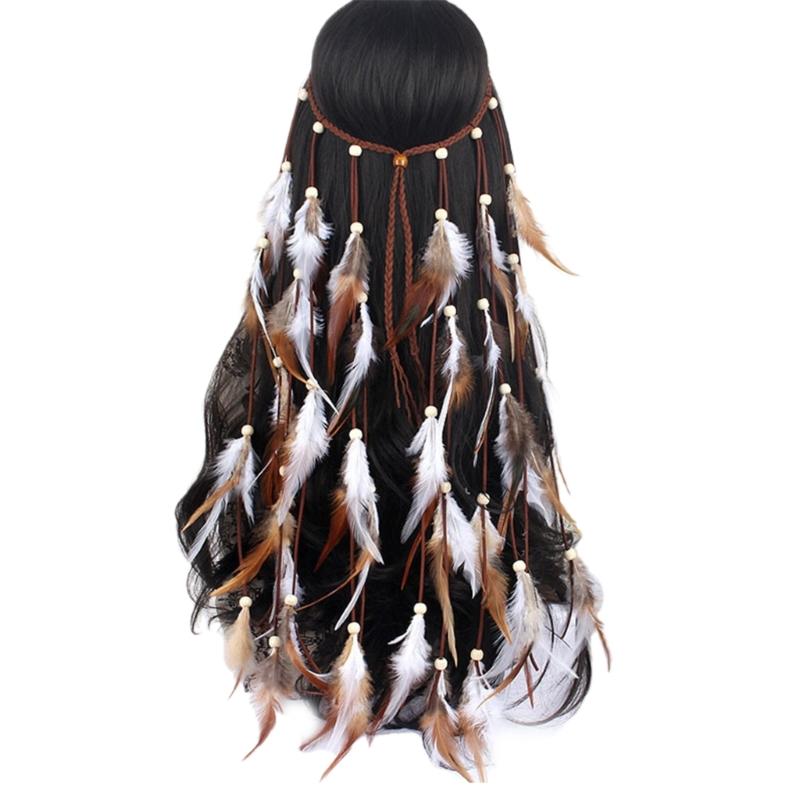

Girls Feather HeadBand Exquisite Boho Headpiece Photo Props Hair Extensions 1
