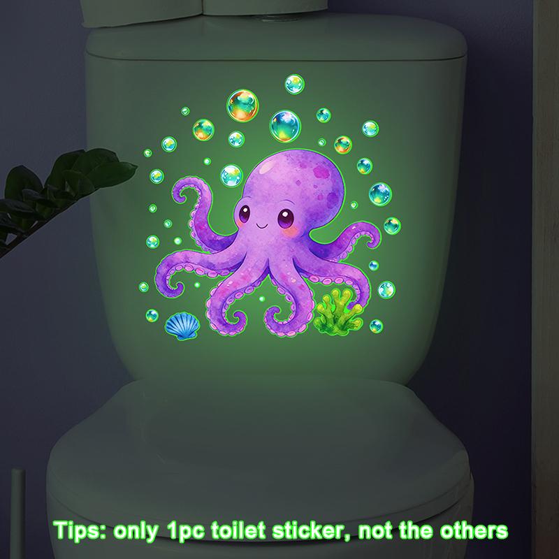 Glow-In-The-Dark Painted Octopus Toilet Sticker Self-Adhesive Removable Wall Decals Home Decor Luminous Car Sticker