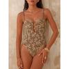 Bañador de una pieza con estampado de hojas, con tiras de cuentas caladas, estilo bohemio, control de abdomen con malla, bañador para mujer