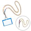 Stylish Beaded Lanyard ID Badge Holder with Lobster Clasp Keyring Natural Wood Beads Work Card Lanyard