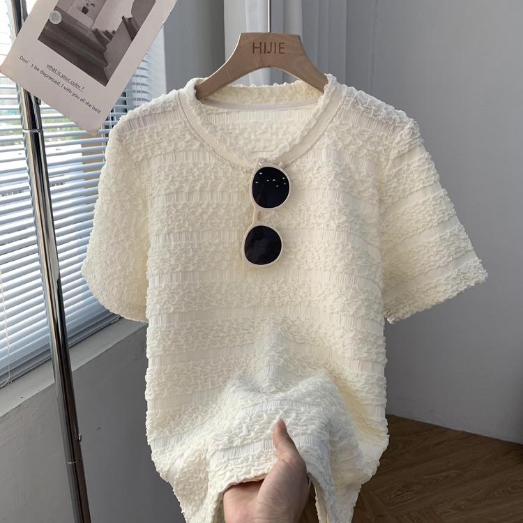 

Женский летний топ с жакардовым узором «пузырьки», круглым вырезом и короткими рукавами Medium