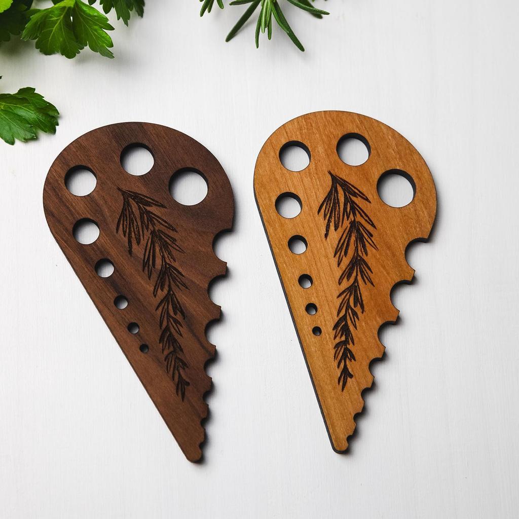 1/2pcs Kitchen Herb Peeler and Stem Remover- Strong Drainage Hole Design, Elegant Black Brown Wooden Appearance 2D Flat