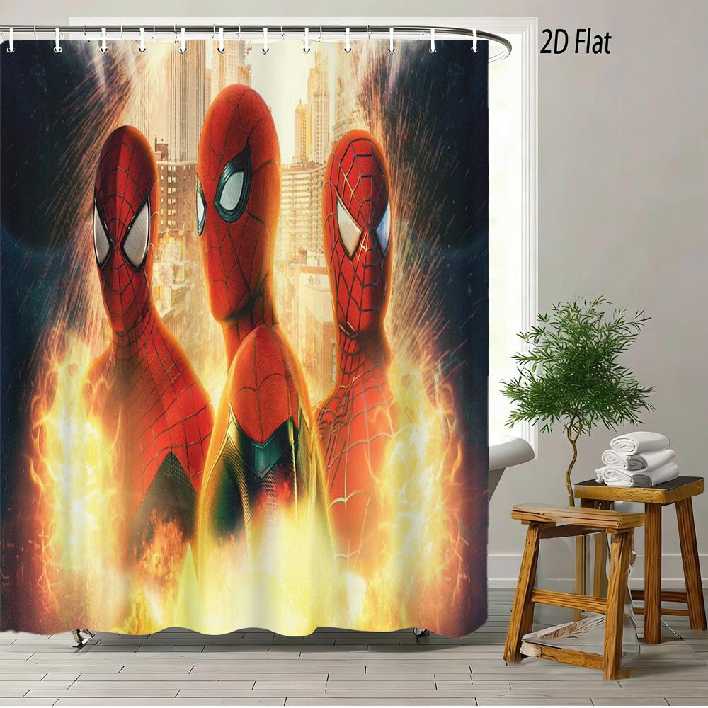 Spider-Man Black Red Gold Suit Waterproof Shower Curtain For Superhero Bathroom Decor