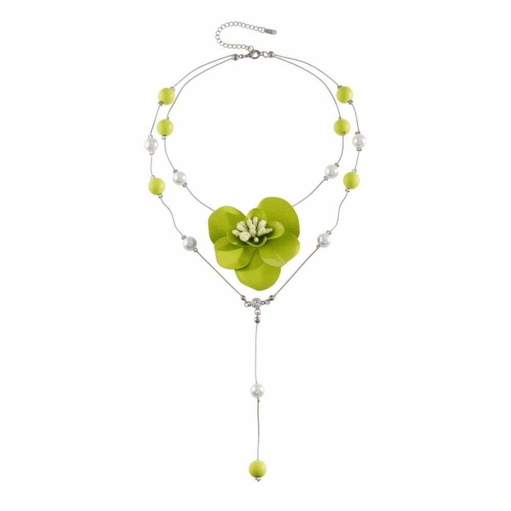 Green / Pink Butterfly Orchid Collarbone Chain Exquisite Flower Neck Pendant Seaside Vacation зелёный
