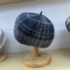 Autumn and Winter New Plaid Angora Rabbit Fur Wool Beret British Retro Painter Hat Shows Small Face
