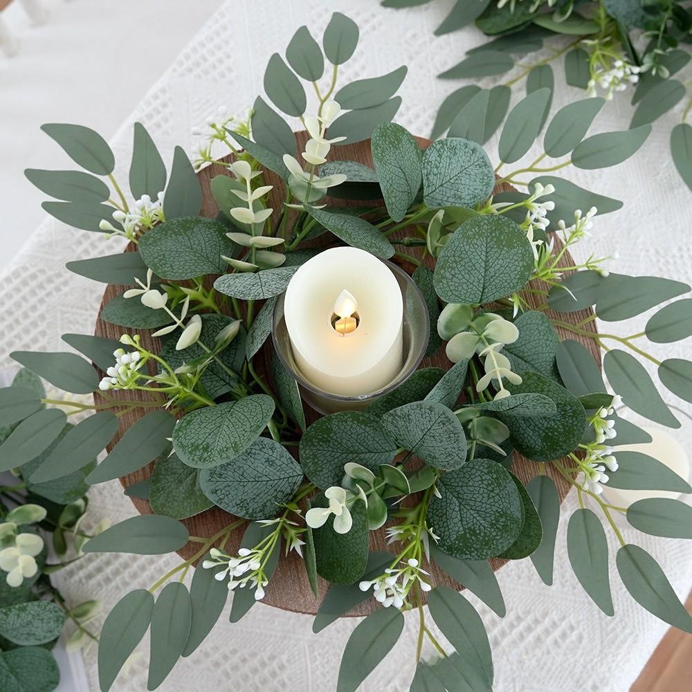 Wreath Leaf Faux Candle Base With Polyester Material For Party And Styling Home