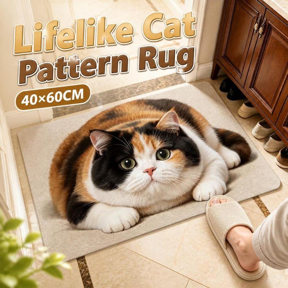 Absorbent Entryway Rug Diatomite Pet Floor Mat Practical Cat Print Doormat Hallway