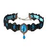 Vintage krajkový náhrdelník Gotický choker s oválným umělým drahokamem Dámský krajkový choker pro Cosplay Denní nošení Kostýmové večírky
