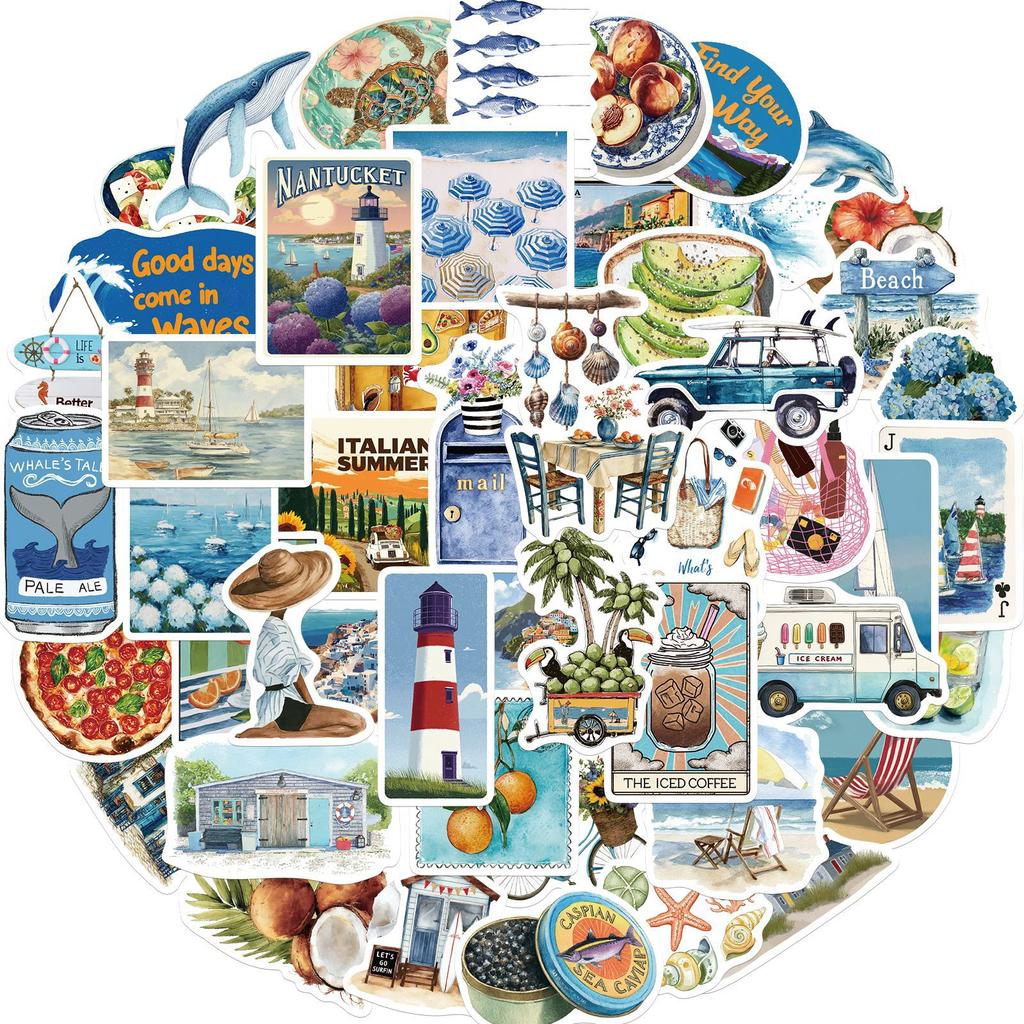 50 Pieces / 2 Designs of Graffiti Stickers for Coastal Vacation Style Computer Notebook Luggage Box Decoration Stickers