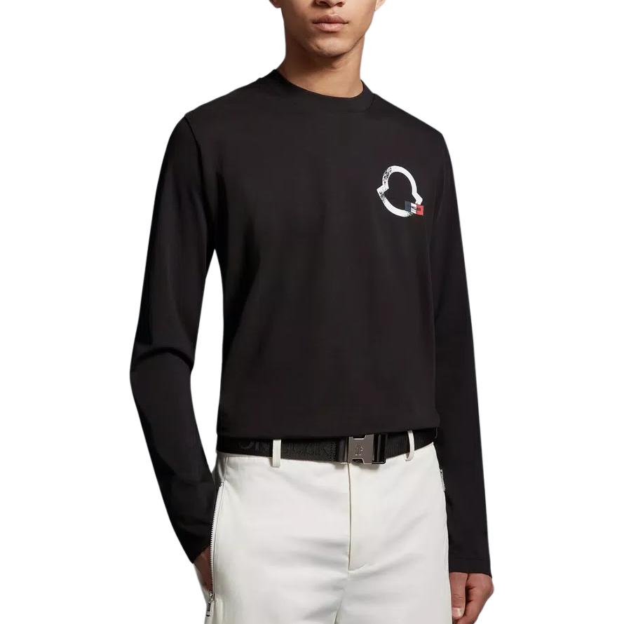 Moncler Pattern Embroidered Badge Crew Neck Long Sleeve T-Shirt Men tops Black I2-091-8D00016-8390T-999