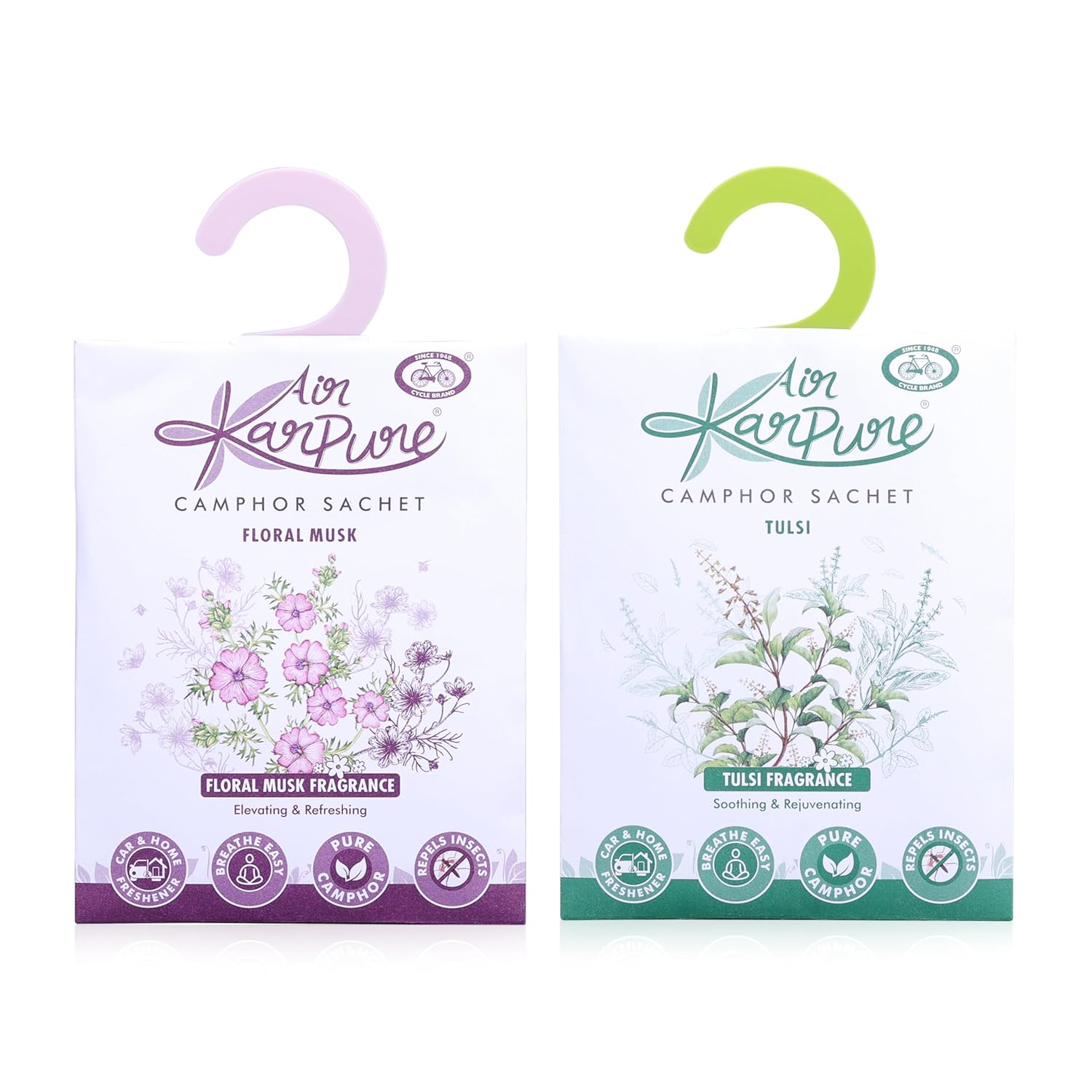 

Cycle Pure Karpure Камфорные саше, упаковка из 2 штук по 30 г, освежитель воздуха Туласи, Цветочный мускус для дома, гардероба, офиса, автомобиля