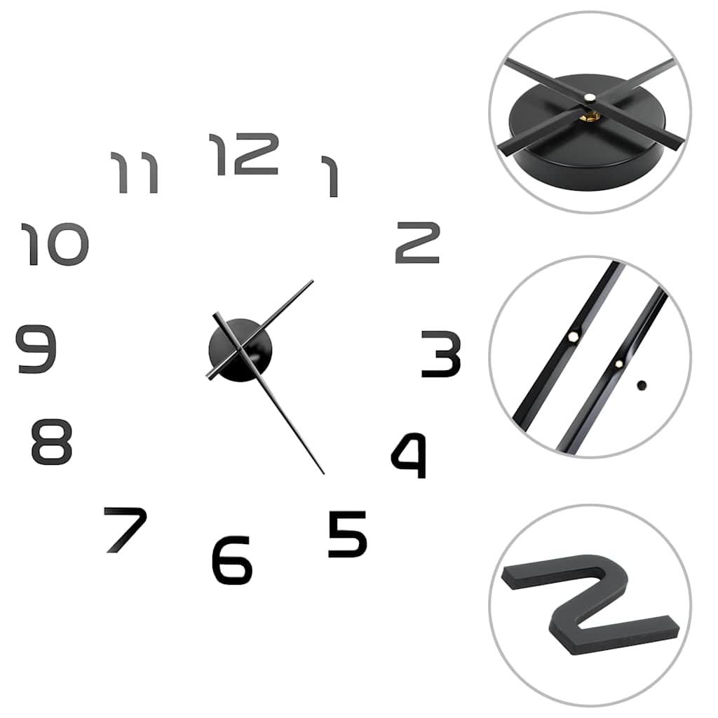 3D Wall Clock Modern Design Extra Large 100 cm Black