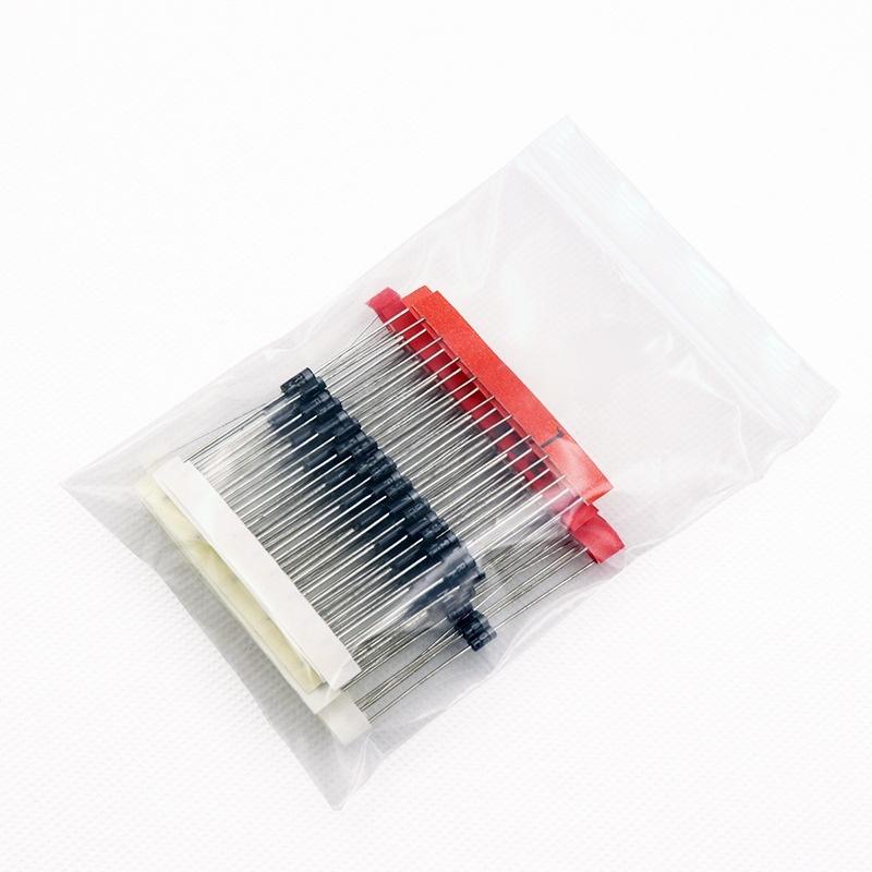 100Pcs Through Hole Diode Assortment Set 1N4148 1N4007 FR107 1N5408 1N5822 for Industrial Circuit Maintenance