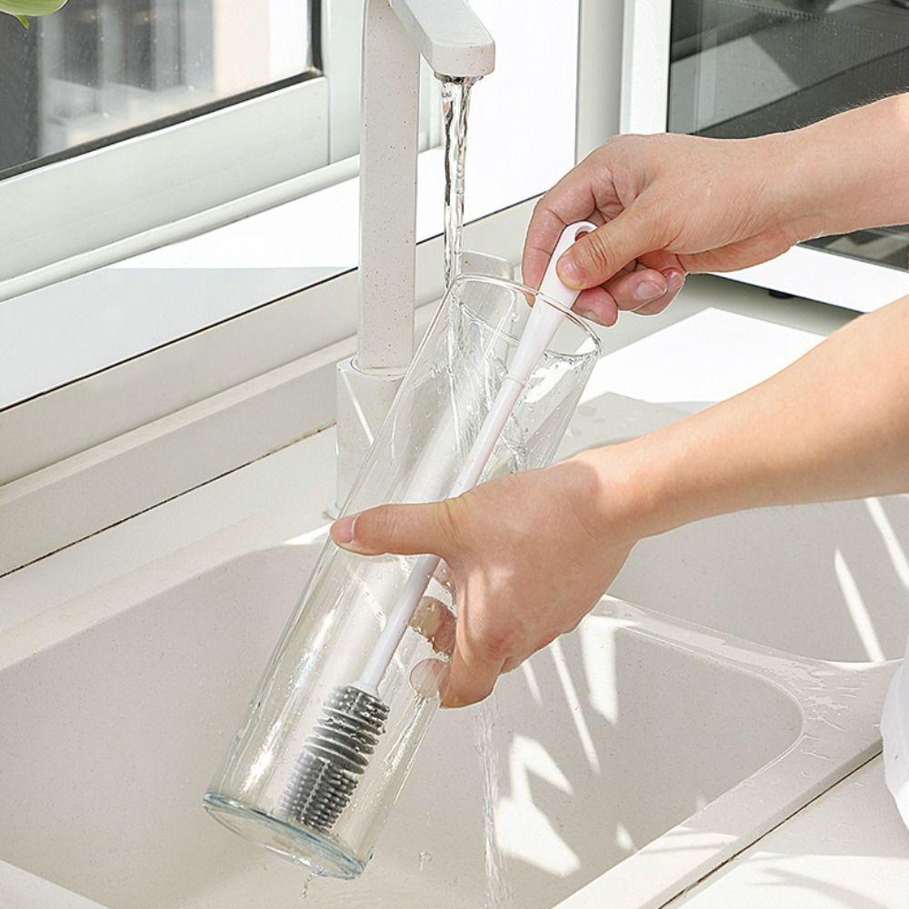 Heat-Resistant Bottle Cleaning Tool Long Handle Glass Cup Cleaner Silicone Bottle Brush  Home