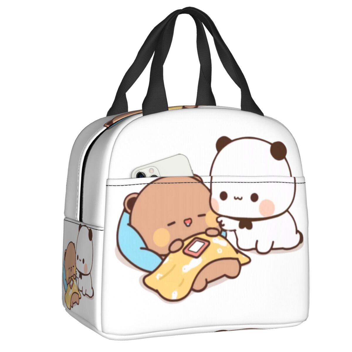 Custom Bubu Dudu Panda And Brownie Bear Couple Insulated Lunch Tote Bag for Women Resuable Cooler Thermal Bento Box Children 22x20x13cm