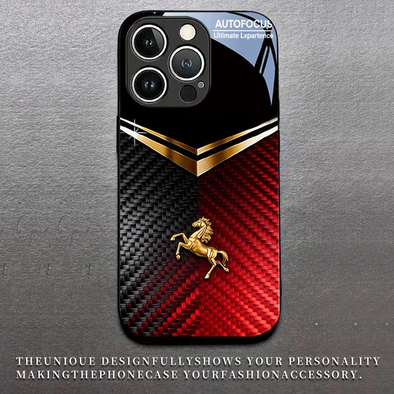 High-End Gold Horse Carbon-Print Mode-Handyhüllen Für iPhone 17 Hülle Glas-Handyhülle für iPhone 17 16 15 14 13 12pm Pro Plus