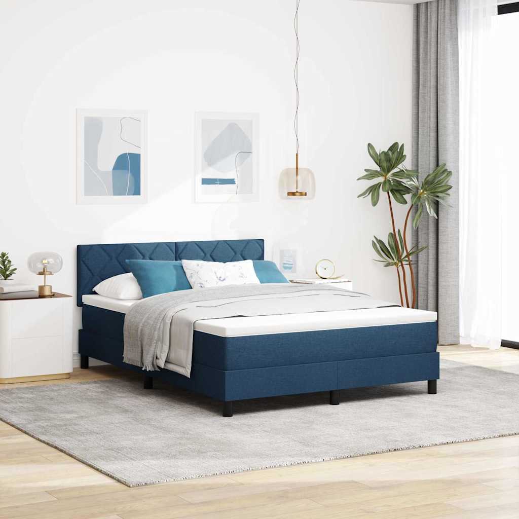 Box Spring Bed with Headboard Blue 160 X 200 Cm Fabric