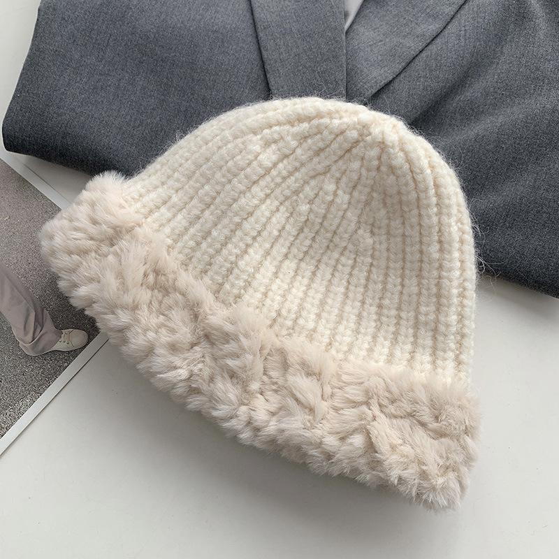 Women's Big Head Wool Hat with Versatile Face In Autumn and Winter Small Knitted Hat with Thickened Warm Plush Ear Protection Fisherman's Hat