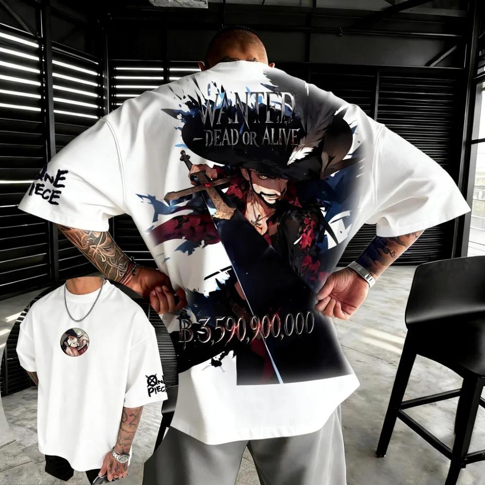 Oversized One Piece Dracule Mihawk Unisex Cotton T-shirt for Summer 2026 Anime Print Y2K Hip-hop Short Sleeved Top Streetwear 4XL