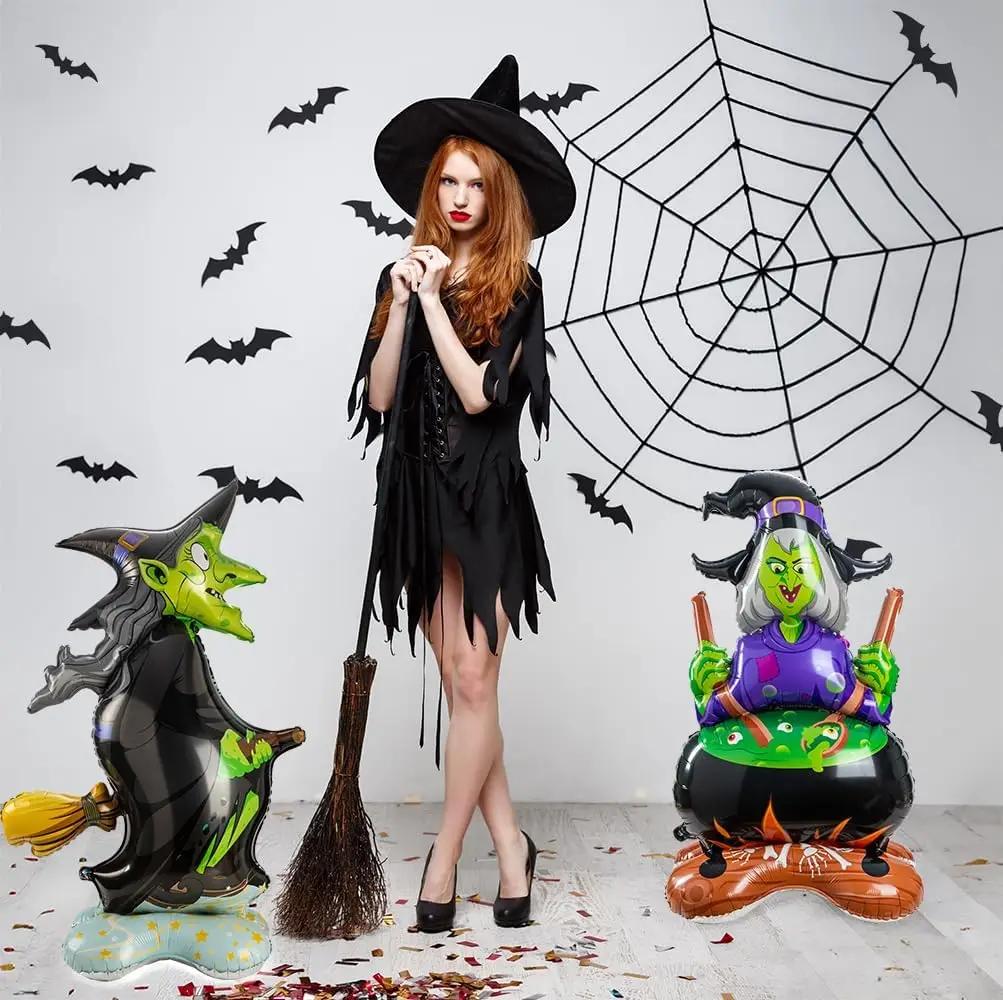 Halloween Inflatable Pumpkin Tree Standing Large Foil Balloon Happy Witch Ghost Grim Reaper Party Decor Supplies