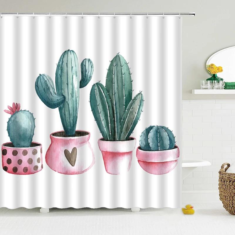 Tropical Cactus Shower Curtain Polyester Fabric Bath Curtain For The Bathroom Decorations Multi-Size Printed Shower Curtains